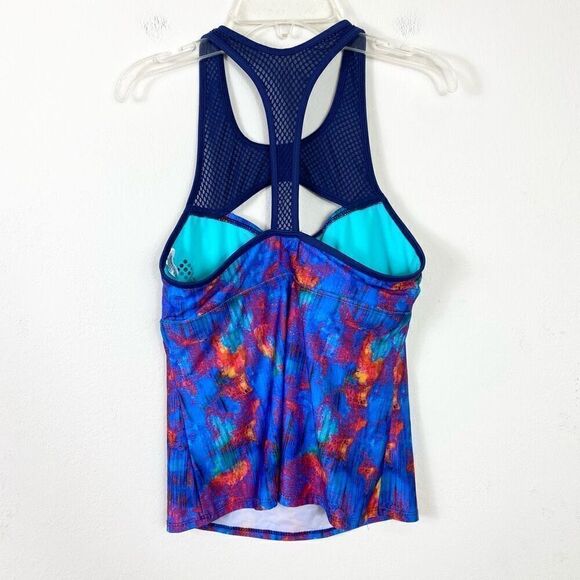 Title Nine Jane Bond Blueberry Marble Print Mesh Cutout Tankini Swim Top Size M - Picture 2 of 5